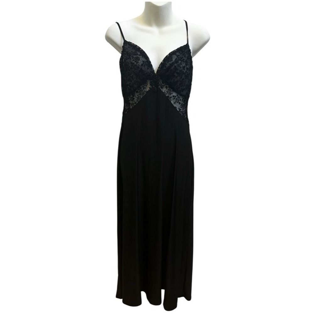 In Bloom By Jonquil Nightgown Lace Velvet Burnout Slip Dress Lingerie Black Sz S